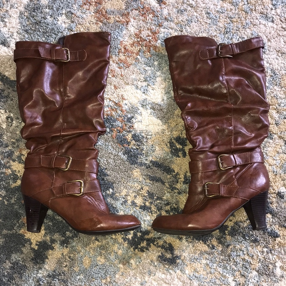 Brown knee high boots